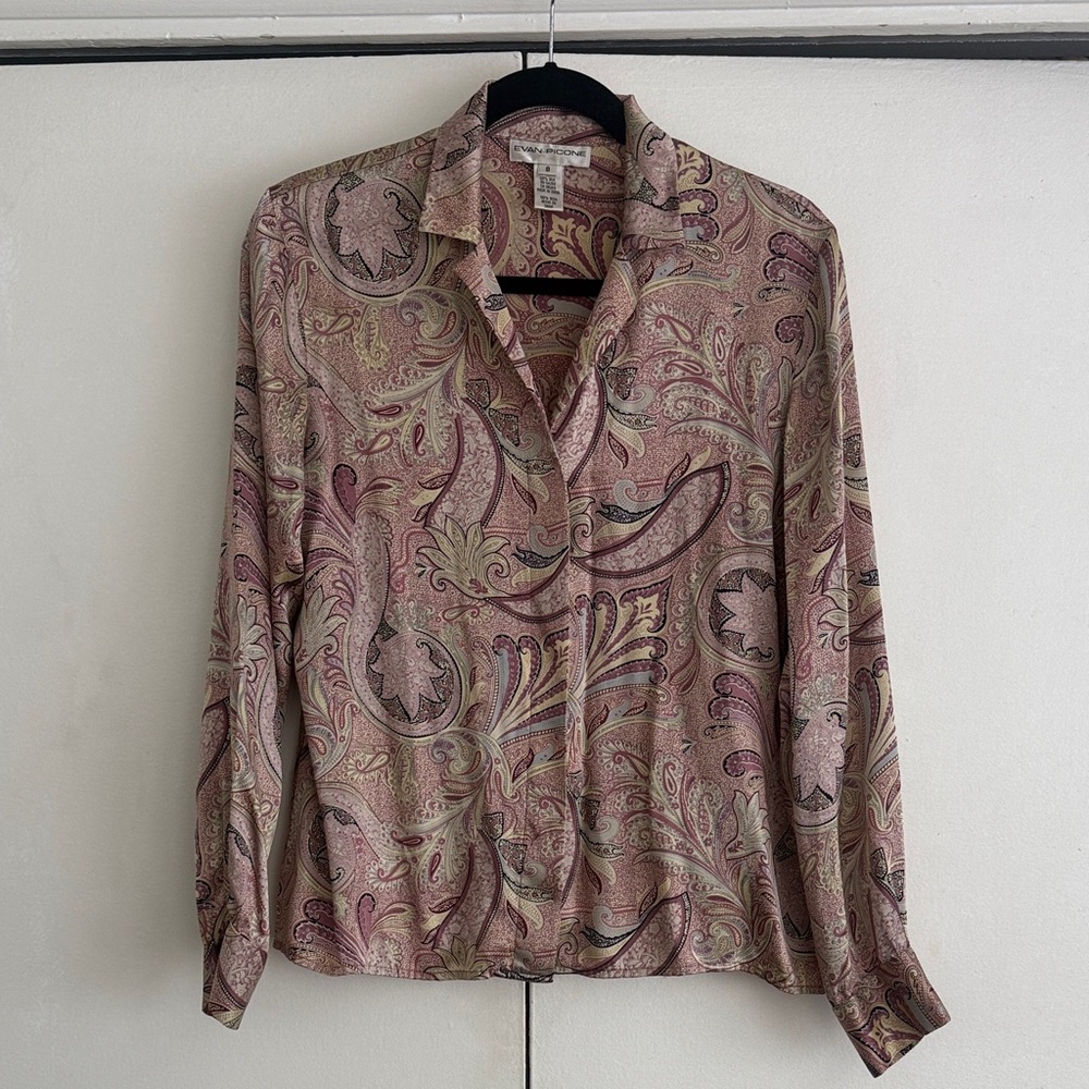 Evan- Picone Paisley 100% Silk Women’s Button-Up Shirt
